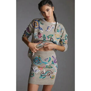 Anthropologie Embroidered Mini Skirt - Multicolor